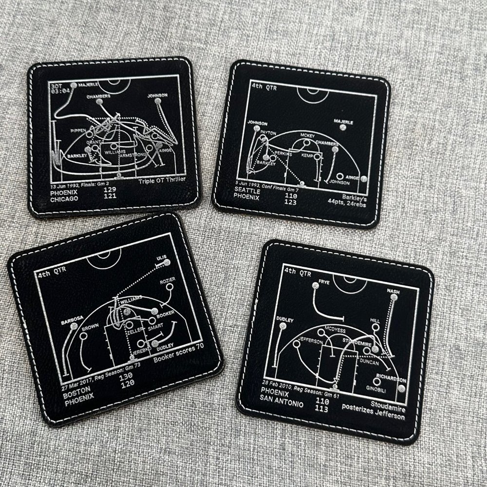 Greatest‎ Plays Phoenix Leatherette Coasters (Set of 4) Brand New Black